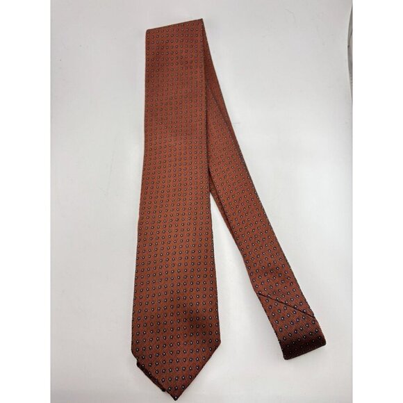 Dolce & Gabbana Made in Italy Men's Silk Neck Tie Orange w/ Navy Stitched Dots - Picture 2 of 6